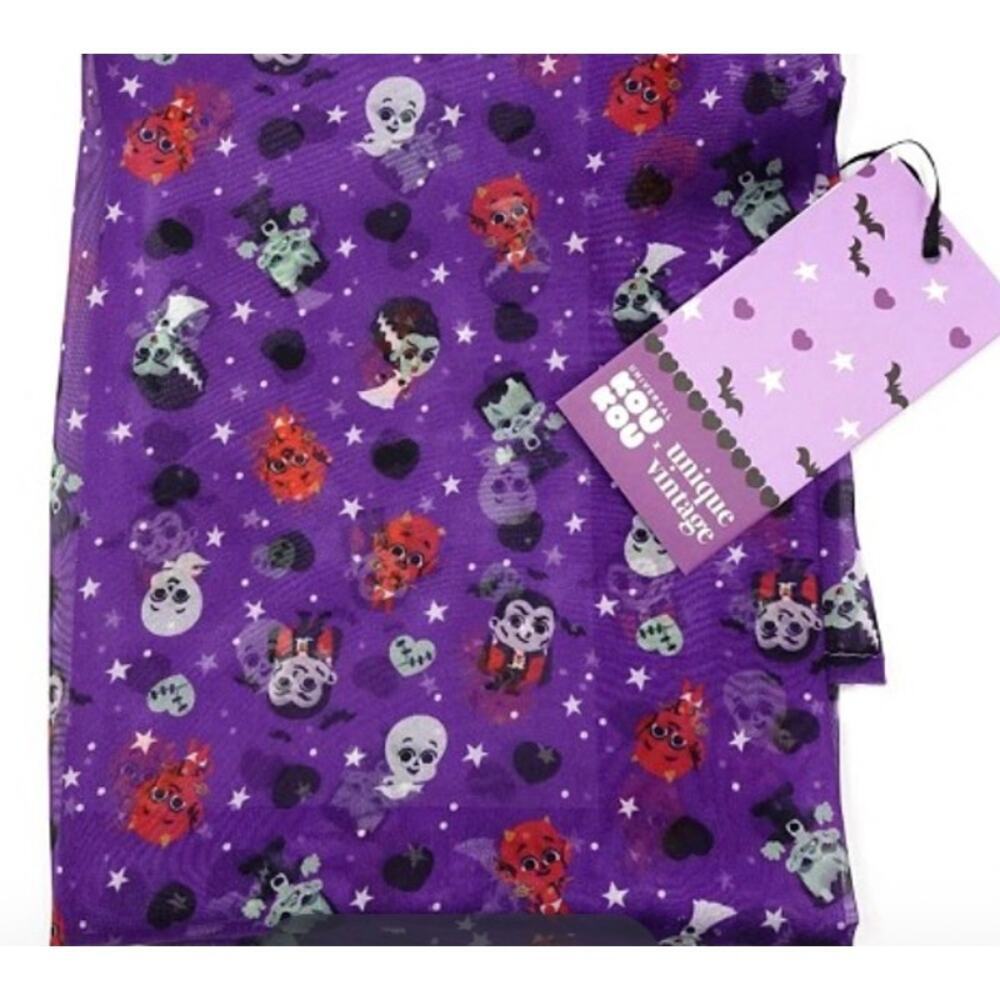 Unique Vintage X Kou Kou Halloween Monsters Print Scarf 1950s Pin up